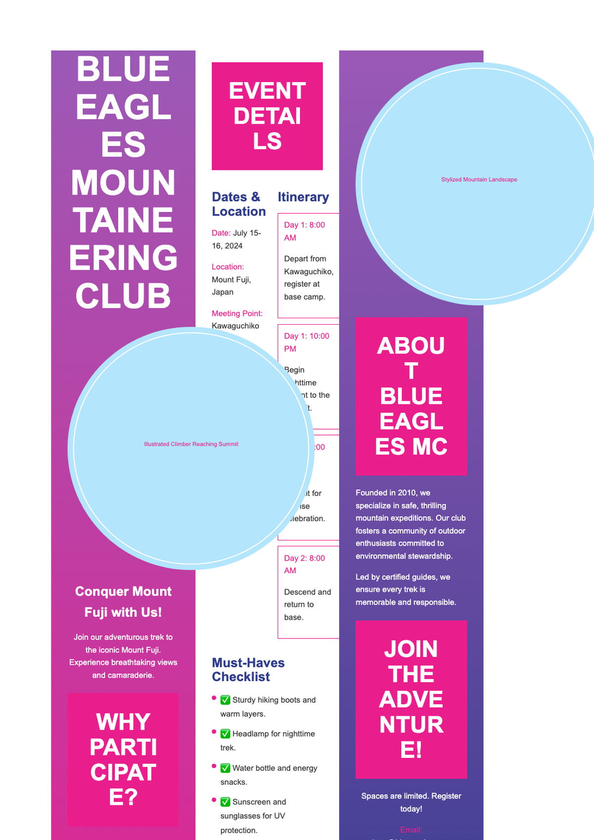 Blue Eagles Mountaineering Club Mount Fuji Trekking Event Brochure with Itinerary and Gear List_variant_3